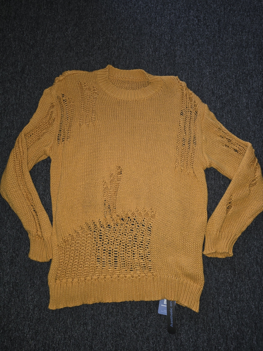 ROMWE Mustard Yellow Distressed Knit Sweater